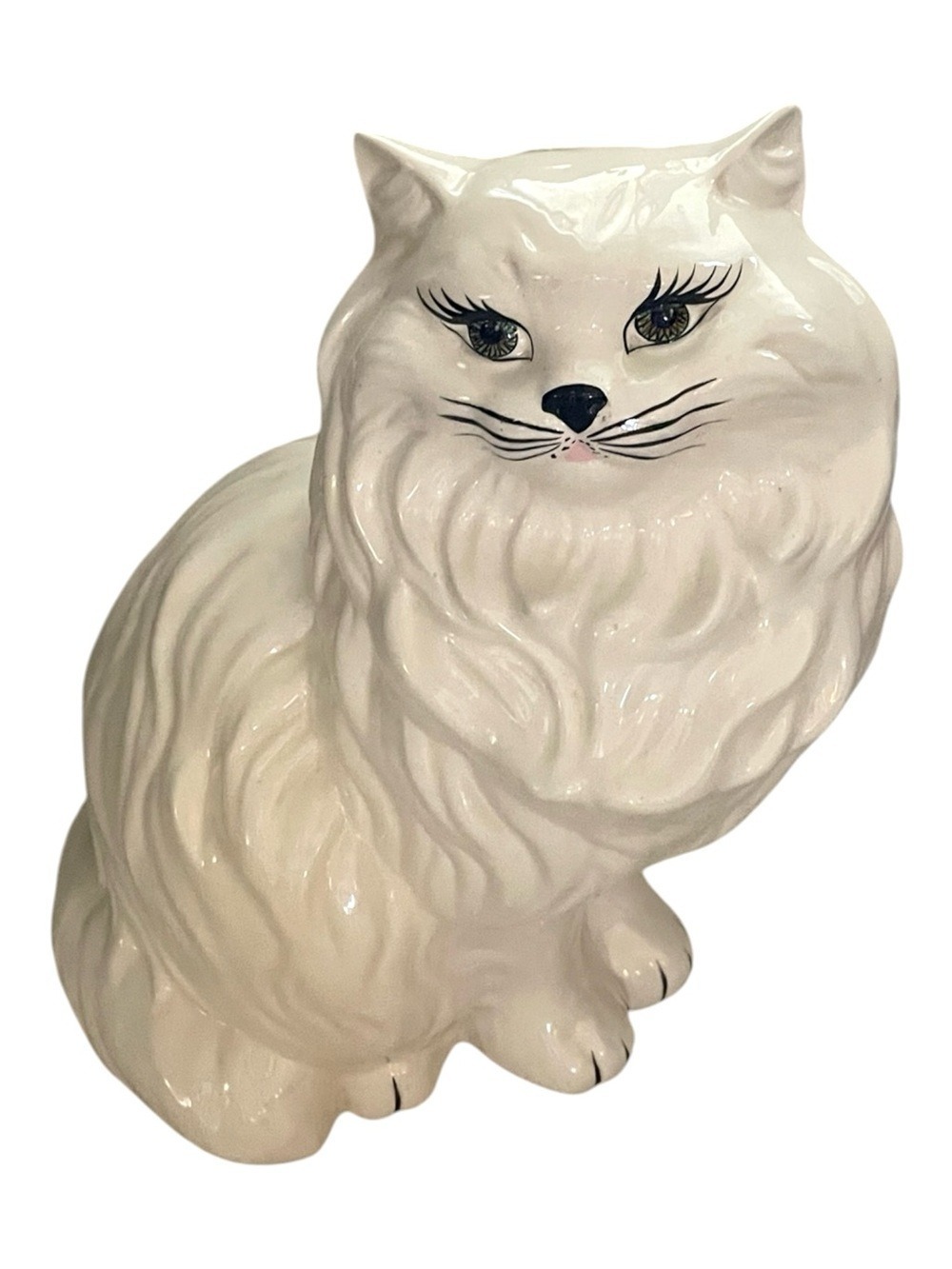 Vintage Life-Sized White Persian Ceramic Cat Statue-Large Glossy Kitsch Decor